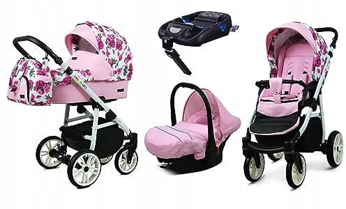 BabyLux® Kinderwagen Set 4 in 1 - Color Lux - incl. Babywanne, Buggy Sportsitz, Auto-Babyschale, ISOFIX-Basisstation - Autositz - Kinderwagenset - Kombikinderwagen mit Wickeltasche usw.
