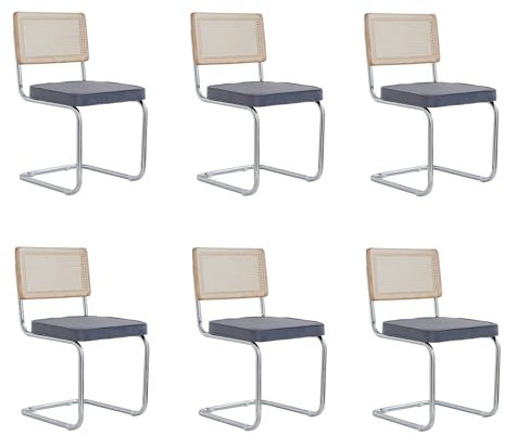 EGOONM 6er Set Moderne Esszimmerstühle Mitte des Jahrhunderts, Gepolsterte Küchenstühle mit Rattan-Rückenlehne für Zuhause, Schlafzimmer, Küche, Wohnzimmer (Holland Samt - Grau)