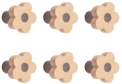 MOROBOR Lot de 6 boutons en bois de hêtre en forme de fleur avec vis et tube d'extension