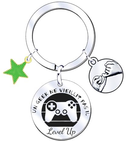 JRZDFXS Frère Porte-clés Un Geek Ne Vieillit Pas Il Level Up - Cadeau Humour Adolescent Idée Cadeau Original Collègue Porte-clés Couple Saint Valentin - Gadget Geek Homme Idéal Anniversaire Frère Ami