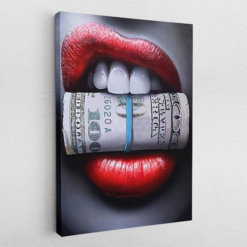 Poster Pop Art Graffiti Pop-Art Graffiti Money Geld Lippen Rot Mund Frau Street-Art Abstrakt Wandbilder Wohnzimmer Schlafzimmer Büro Wanddekoration Deko XXL günstig (Poster, 40x30 cm)