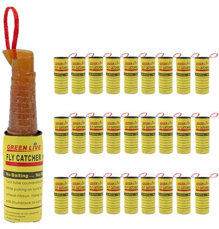 Panngu 27 Rollos Tira Atrapa-Moscas, Trampa para Moscas Juego de Moscas de Frutas pegajosas para Interiores y Exteriores, Amarillo Papel Fly Catcher