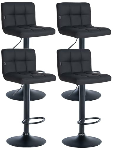 CLP 4er Set Barhocker Feni Kunstleder I Höhenverstellbarer Thekenhocker Mit Fußstütze Und Lehne I Barstuhl Mit Metallgestell Farbe schwarz Material Gestell Metall matt schwarz