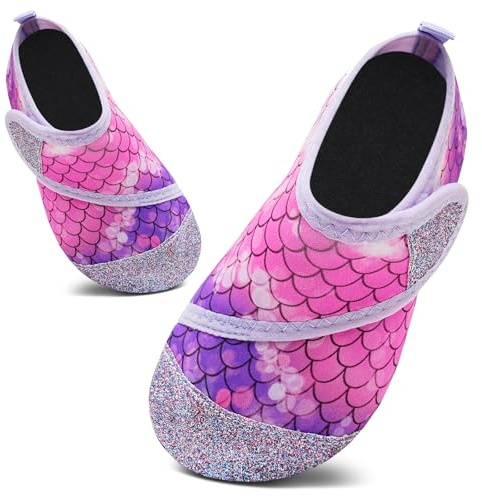Kids Water Shoes Girls Boys Outdoor Quick Dry Barefoot Aqua Socks for Toddler Sport Beach Swim Surf, Bubble Fish Scales Purple, 12.5-13 Little Kid
