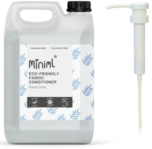 Miniml Eco Fabric Softener & Conditioner - 5L Refill and 5L Pump - Fresh Linen Scented - All Natural Fabric Softener for Sensitive Skin - 100% Vegan & Cruelty Free (250 Washes)