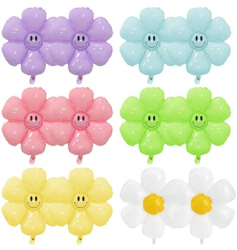 Palloncini Fiori 12 Pezzi Palloncini Margherita Colore Palloncini con Fiori Sorridenti Palloncini Fiore Compleanno Palloncini di Mylar Margherita per Festa, Decorazione Matrimonio (2 Misure)