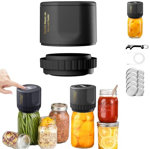 Mason Genie Vacuum Sealer,Everjar - Mason Jar Vacuum,Electric Mason Jar Vacuum Sealer, Food Vacuum Sealer Machine Mouth Mason Jar Vacuum Sealer Kit with Auto Stop Function (Black)
