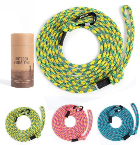 LUCKY LUCY Hundeleine 5m reflektierend, Nylon, Sicherheitskarabiner Seeblau | Anti-Zug Hundeleine für mittelgroße & große Hunde, reißfestes Nylon, Aluminium-Sicherheitskarabiner, ideal für Training