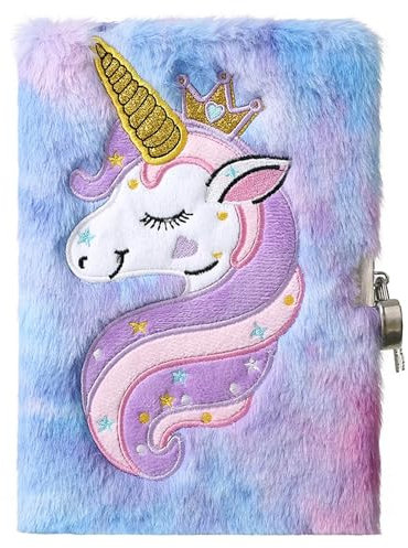 Brinny Tagebuch Notizbuch Geschenk für Mädchen Kinder Reisen Journale Schule Hefte A5 Memos Schreiben Notizblock Tagebücher Notizblöcke mit Schloss und Schlüsseln Journale (Einhorn)