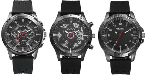 JewelryWe Militär Uhren Herren Steampunk Analog Quarz Skelett Armbanduhr Männer Schwarz Silikon Gummi Band Feld Taktische Militäruhr Große Sport Uhr mit Braun Ersatzarmband und Geschenkbox
