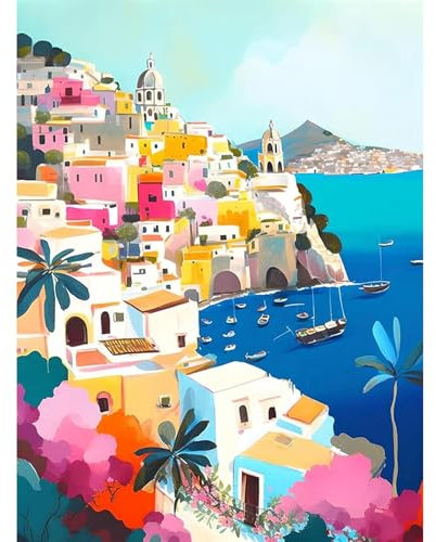 Landscape Paint by Numbers for Adults, Sea View Canvas Oil Painting Kit for Adults, Scenery Craft Art Painting Kit Acrylic Pigment Drawing Paintwork for Gift Home Wall Decor 12x16 inch (Without Frame)