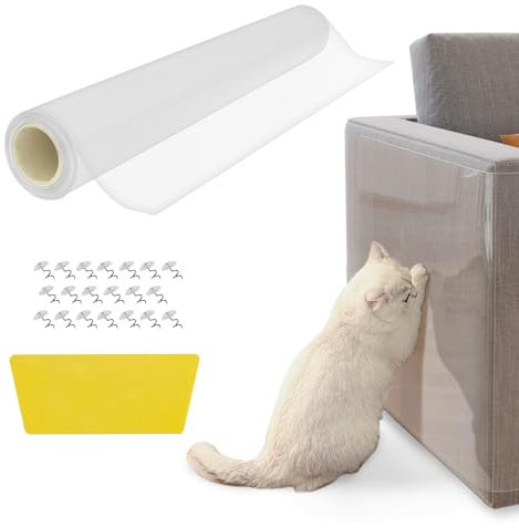 Kratzfolie Katzen Selbstklebend, CNMTCCO Katze Kratzer,Katzen Kratzschutz Sofa Transparent,Catscratch Pads Katze Kralle Schutz für Teppich,Sofa,Couch,Tür (30cm x 3m) (20cmx5m)