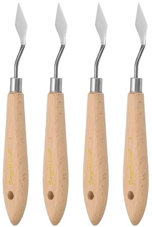 QUARKZMAN 4 Stück 1# Malpalette Messer Spitze Edelstahl Kunstspachtel Malpalette Messer Schaber Werkzeuge mit Kunststoffgriff für Acryl Öl Leinwand Mischen Verteilen
