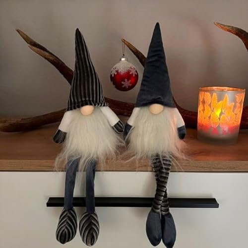 Online Fuchs 2 süße Wichtel Figuren als Kantenhocker im Set - Weihnachtszwerge, Weihnachtsdeko, Weihnachten Dekoration (Taubenblau)