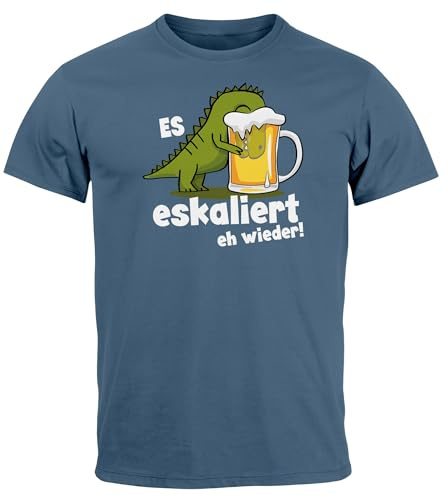 MoonWorks® Herren T-Shirt Alkohol Bier Shirt Es Eskaliert Eh Wieder T-Rex Dino Motiv Printshirt Spruch Lustig