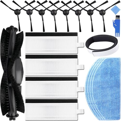 EATBALE Replacement Accessories Parts for Tikom G8000/G8000 Pro for Laresar Evol 3 for Honiture G20/G20 Pro Robot Vacuum Cleaner, 1 Main Brush, 8 Side Brushes, 4 HEPA Filters, 4 Mop Pads (17 Pcs)