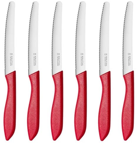 targzier Rotes Frühstücksmesser 6 Stück, brotmesser wellenschliff, tafelmesser aus Edelstahl, scharfes tomatenmesser, Tafelmesser mit Kunststoffgriff, spülmaschinenfest