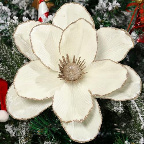 GL-Turelifes Flores de Navidad Grandes con Purpurina de 10 Pulgadas - 6 Piezas Artificiales de Terciopelo Plegables para Árbol, Año Nuevo, Fiesta, Boda y Adornos