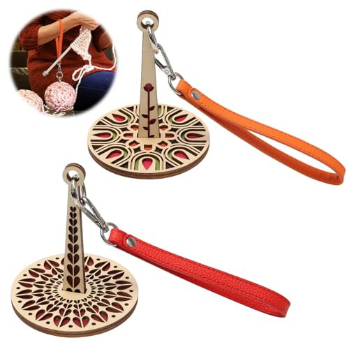 2 Pcs Wooden Wrist Yarn Holder Portable, Wrist Yarn Ball Holder, Wrist Yarn Holder with Leather Wristband for Prevents Yarn Tangles and Displacements