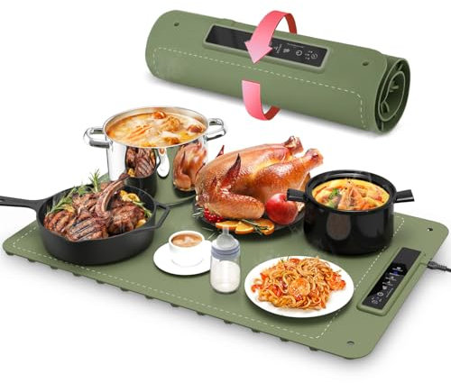 Mojimdo Tapis chauffant électrique en silicone avec 4 réglages de température, verrouillage enfant, arrêt automatique et minuterie 1h/3h/5h, chauffe-aliments portable pour buffets, fêtes, réunions de