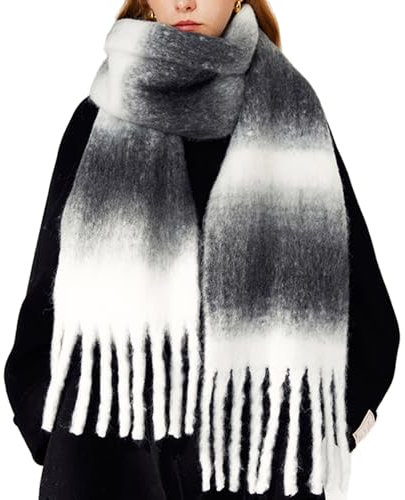 OUNIYA Grande écharpe à carreaux colorés surdimensionnés en laine de cachemire douce épaisse couverture chaude d'hiver pour femme, noir/blanc, Large