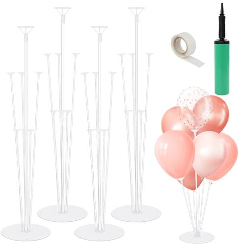 4 Sets Balloon Stand For Table, Balloon Sticks And Holders Clear Balloon Stands For Floor, Balloon Table Stand with Bases, Pump, Dot Stickers for Party, Wedding, Birthday, Anniversary