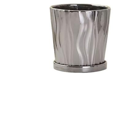 Maceta moderna de cerámica dorada con bandeja de tamaño grande para decoración del hogar y la oficina