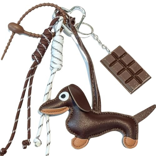 RYMAUP Dackel Schlüsselanhänger, Süßer Welpe Hunde Taschenanhänger, Glücksbringer aus Leder, Dackel Schlüsselanhänger Geschenke für Lieblingsmensch, Damen, Herren, Kinder, y2k Schlüsselanhänger