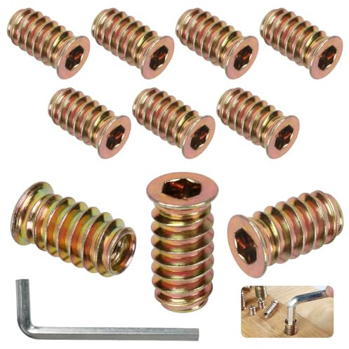 BOUMVID Insert Fileté Bois M8 x 25mm, 10 Pièces Douille Filetée Visser Inserts Écrous à Zinc, Insert D'écrou Borgne Metal Ecrou Hexagonal, Intérieur Manchons a Visse Vis Tête, pour Meubles en Bois
