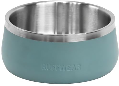 Ruffwear Basecamp Bowl, Stainless Steel Dog Bowl, Lightweight & Portable for Dog Treats, Food & Water, Non Slip & Dishwasher Safe Non Spill Container, River Rock Green, Large 1.6 Litre Capacity