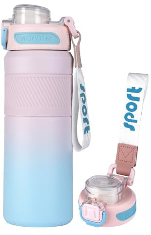 Homealexa Termo de acero inoxidable, 650 ml, botella deportiva, botella de agua, termo, a prueba de fugas, sin BPA, termo con pajita para gimnasio, exterior, senderismo, oficina, escuela