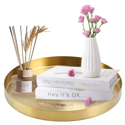 12 inch Golden Tray, Stainless Steel Round Serving Tray, Coffee Table Tray