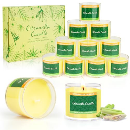 Citronella Kerzen Outdoor Teelichter Kerze - Garten Duft Kerze 10 stunden brenndauer-Nachhaltiges 12er Kerzen Set - Natürliches Sojawachs - Kerzen Geschenk für Frauen Nachbarn Freunde Kollegen