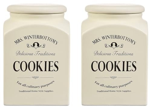 BUTLERS 2er-Set Keksdose MRS. WINTERBOTTOM'S Steingut 3L | Plätzchendose englischer Stil Retro | ideal für Küche Gebäck Süßigkeiten