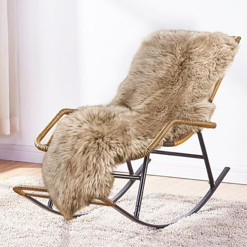 MH MYLUNE HOME Lammfell Teppich Schaffell echt groß 170cm x 60cm schafsfelle weiche und Flauschige Decke Hellbraun Sitzfell Bett-Vorleger oder Matte für Wohnzimmer Stuhl Sofa
