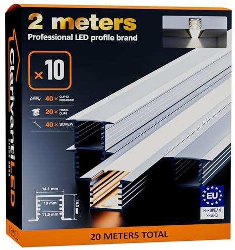 ClarivantiLED LED Profil 2m×10 Aluminium U-Form mit Milchig Weißer Abdeckung Kanal mit Diffusor,Alu Profil LED Streifen Schiene kanalleiste Aluprofil Streifen Profile,lichtkanal led strip aluschiene