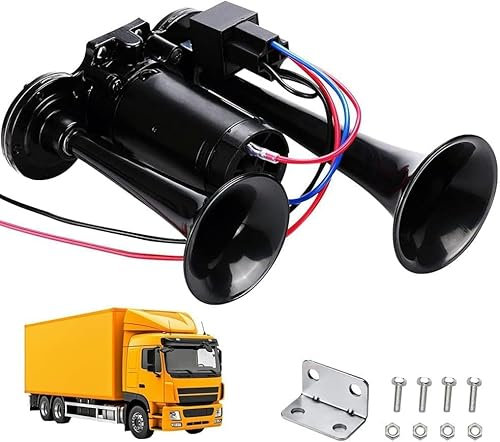 Rppiup LWK Hupe 12V, 600DB Super Laut Air Horn, Doppelrohr Lufthorn Train Horn mit Kompressor, Lufthorn Drucklufthorn Laute Hupe Kit, für 12V Fahrzeuge LKW Lörries Züge Boote Cars Vans, Schwarz
