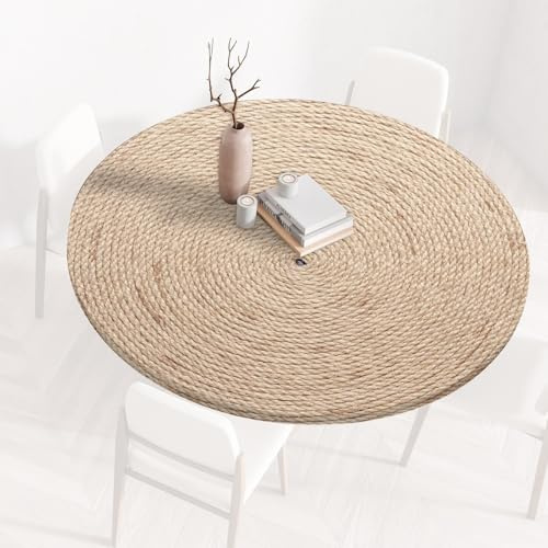 Runde Tischdecke Gartentischdecke Rund Tischtuch Tablecloth Gartentischtuch Gartentisch Decke Garten Tischdecken Tischtücher Outdoor Wetterfest Abwaschbar mit Gummizug für Draußen(D,60cm)