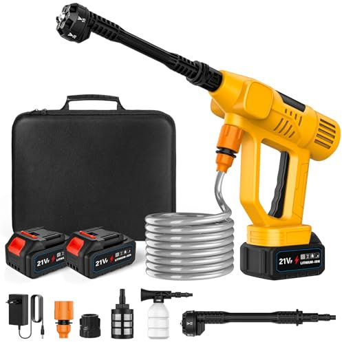 Akku Hochdruckreiniger, Hydro Blast, 65 Bar Mobiler Hochdruckreiniger mit 2 x 3.0Ah Akkus, 1-10-stufige Druckregelung, 6-in-1 Multifunktionale Düse, LCD-Anzeige, Schaumsprüher, für Autos, Fenste