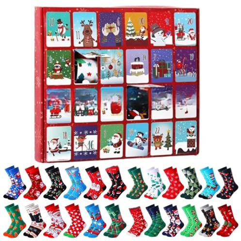 Countdown Kalender Mit Lustigen Socken – Weihnachts Countdown Kalender, 24 Tage Winter-Eventplaner Für Männer, Frauen, Mädchen, Jugendliche, Teenager, Oma, Opa, Sohn, Tochter,