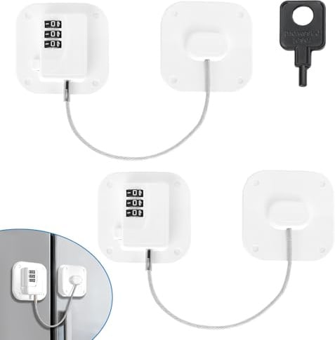 Fridge Lock Without Drilling 2 Pcs, Safety 3-Digit Password Refrigerator Locks for Children Adults Strong Adhesive Child Freezer Lock for Fridge Cabinets Cupboard Drawer, No Keys Needed (White)