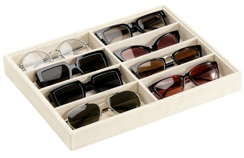 HIVTE Sonnenbrillen-Organizer mit Samteinlage – Aufbewahrungsbox mit 8 Fächern für Brillen, ideal für Schubladen oder zur Präsentation – 13,3 x 9,6 x 1,5 Zoll