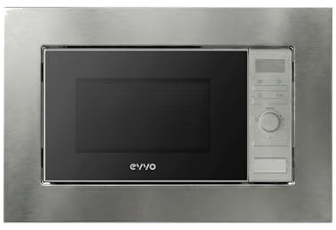 EVVO Microondas Integrable Mi30 Inox - 21 Litros, Horno Microondas Función Grill, Display Digital, Bloqueo Infantil y Temporizador de 60 Minutos, Negro