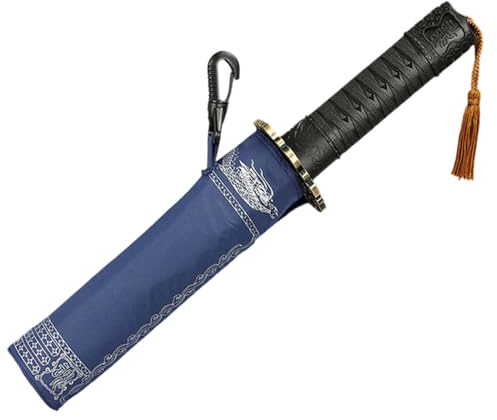 NIDONE Katana-Regenschirm, kreativer japanischer wasserdichter, winddichter Polyester-Schwertschirm für Regen, Samurai-Cosplay, mit Stahlrippe (blau)