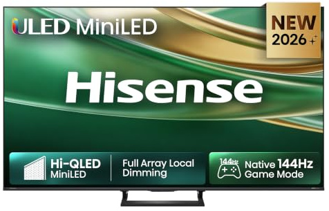 Hisense 55E8DS Fernseher 55 Zoll, 4K UHD, Hi-QLED Mini LED, Smart TV, 144Hz, Hi-View AI Engine, Dolby Vision.Atmos, Unibody Slim, FreeSync Premium, AI-Lichtsensor, Game Bar, Tuned by Devialet