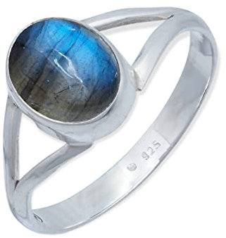 mantraroma Damen Ring 925 Silber Labradorit Edelstein blau schlicht modern