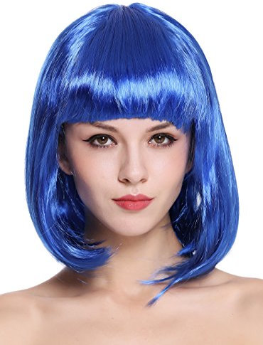 WIG ME UP - 0073-3-PC3 Perücke Damenperücke Karneval Longbob Bob schulterlang glatt blau