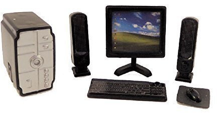 Melody Jane Puppenhaus PC Desktop Computer Set Modern Büro Zubehör Schwarz