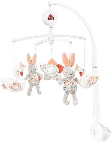Fehn Musik Mobile Schwanensee - Baby Einschlafhilfe Musikspielzeug mit süßen Tieren - Babymobile Spieluhr Melodie Schwanensee - Musikmobile Babybett Zubehör Spielzeug für Babys von 0–5 Monaten