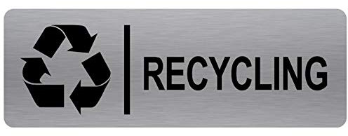 METAL Recycling Sign-WITH IMAGE-Brushed Silver Aluminium -Warning Safety Security Door Notice Office Shop Warehouse School Cafe Pub Business Health Safety Environment Recycle Rubbish Trash Bin MR11